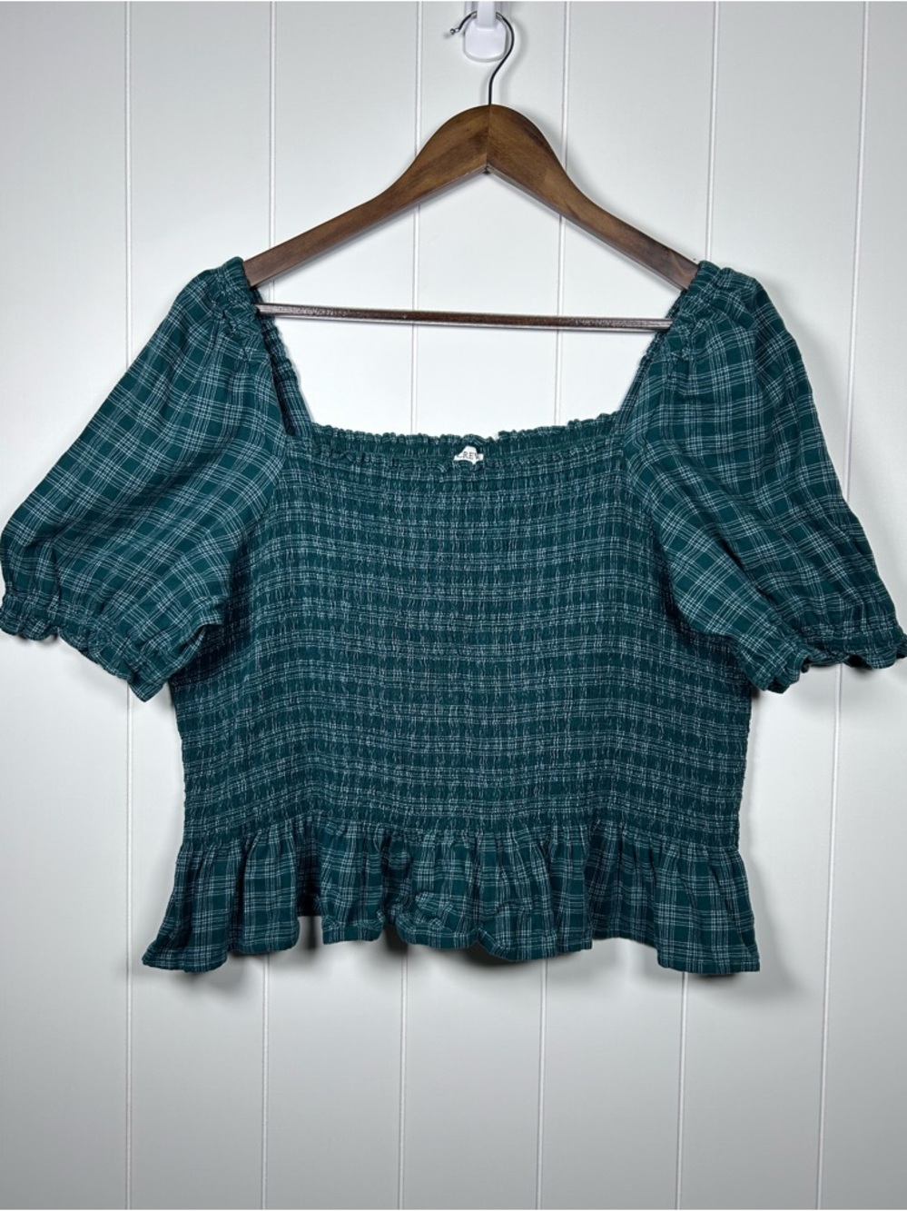 J Crew Smocked Plaid Top Puff Sleeve Green Size Large - Picture 3 of 9